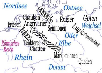 Siedlungsgebiet der wichtigsten germanischen Stämme im 1. und 2. Jahrh.